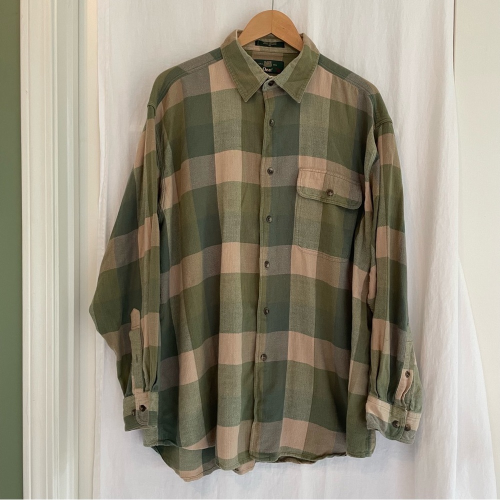 Orvis Green and Tan Plaid Shirt